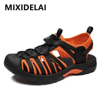 New Summer Genuine Leather Men Sandals Fashion Design Breathable Casual Shoes Men Soft Bottom Outdoor Beach Sandals Big Size 48
