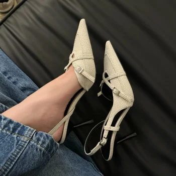 2025 New Women's Jeans Heeled Sandals Pointed High Heel Office Lady Shoes Beautiful Women high heels Shoes sandalias mujer