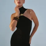 XIAOTANG Summer Sleeveless Sexy Mini Dress Women Fashion Metal Ring Turtleneck Off-shoulder Strapless Club Party Dress Y2k