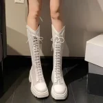 2024 Summer Hot Selling Solid Color Round Toe Square Heel Mesh Lace Up Breathable Back Zipper Women's High Sandals Boots