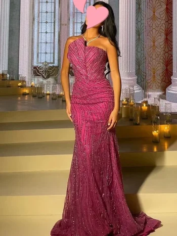 Customized High Quality Evening Dresses Elegant Vintage Sweet Sexy Pink Mermaid Beads Lace Formal Occasion Long Dress Sparkle