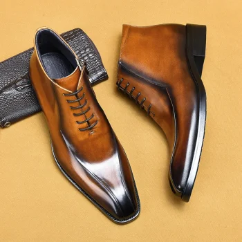 2025 Luxury British Trend Mens Boots Luxury Genuine Leather Autumn Man Business Social Ankle Boots Shoes with Side Zip Size 46