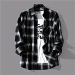 Trendy Black White Plaid Shirt Men's Korean Style Loose Fit Casual Long Sleeve Top Jacket For Summer Autumn