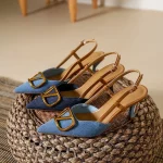 Retro High Heels 2025 New French Light Mouth Pointed Head Thin Heel Women's Denim High Heel Sandals Summer Bag Head