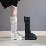 White Lace Boots Women's Summer High Boots Hollow Boots Fashion Luxury Summer Ladies Hollow Flat Casual Shoes Platform Shoes